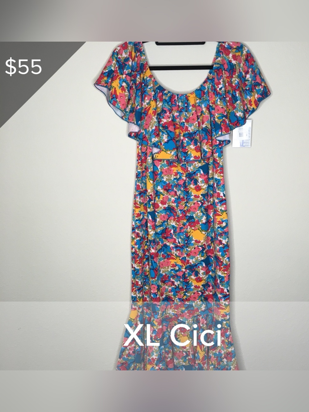 LuLaRoe XL Cici Dress - Blue Pink Yellow Floral
